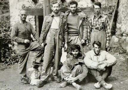 1951 Everest Reconnaissance Team: (clockwise from left) E. Shipton, W.H. Murray, T.D. Bourdillon, H.E. Riddiford, E.P. Hillary, M.P. Ward.
