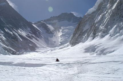 Looking up the Western Cwm towards the Lhotse face, gateway to the summit.