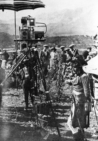 Napoleon (Albert Dieudonne) looks at the Polyvision rig for the film's 3-screen climax