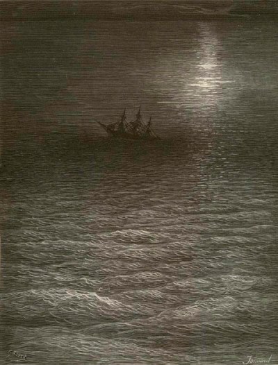 The moving Moon went up the sky, And no where did abide: Softly she was going up, And a star or two beside—